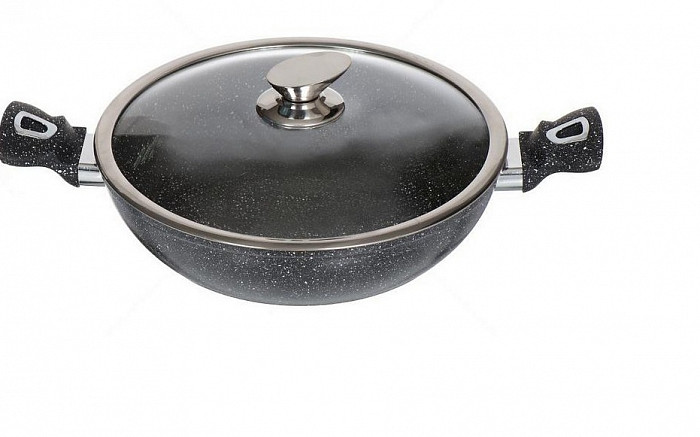 DANIKS CAS-2835-BLM жаровня Олимп 280мм мраморное покр. со ст. крышкой,с 2мя ручками